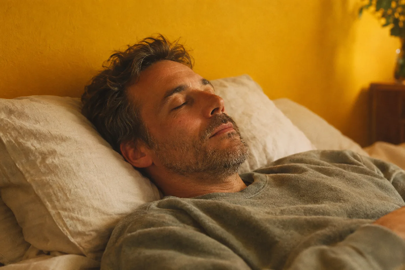 A man resting peacefully at home